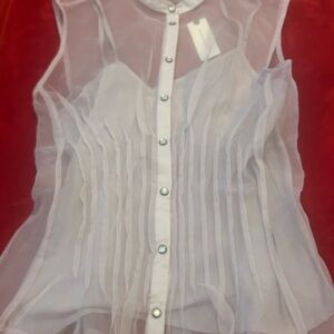 Anthropologie Sheer Pleated Tank Top Blouse Button Down Lilac Color XS